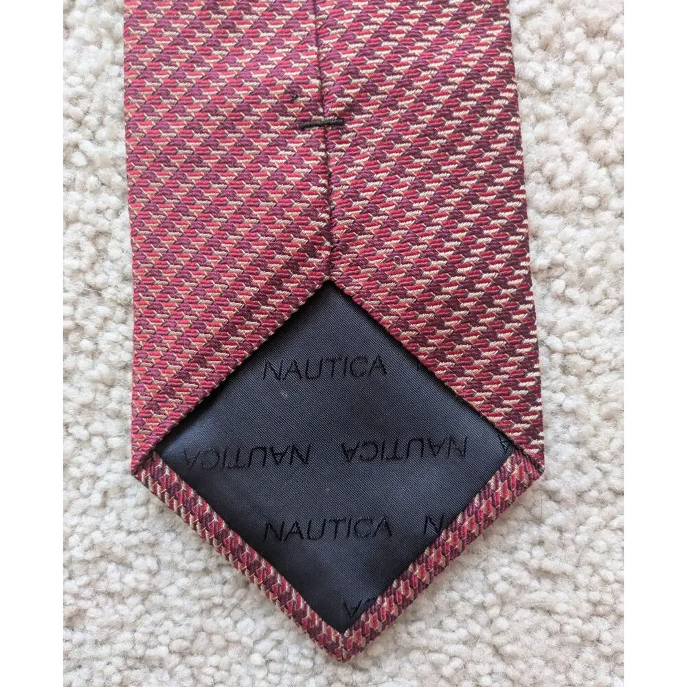 Nautica 100% Silk Burgandy Red Diagonal Stripe Print Tie